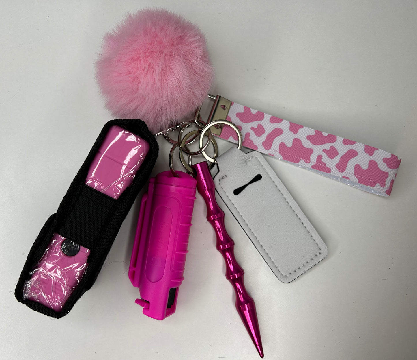 Pink Cow Print Keychain