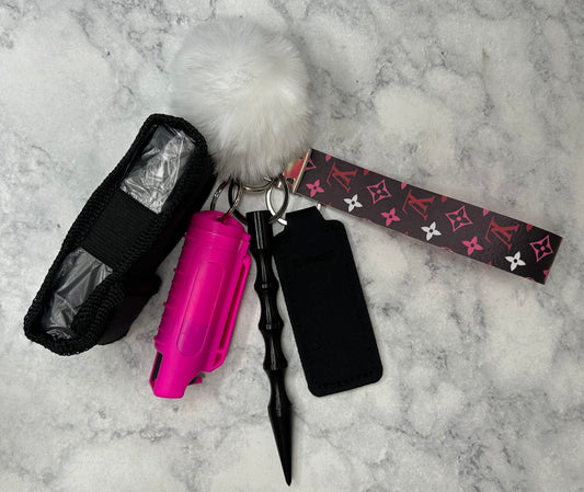 Pinks & White L V Keychain