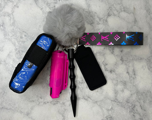 Pink and Blue Ombré L V Keychain