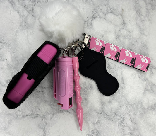 Pink, Black, and White N!ke Keychain