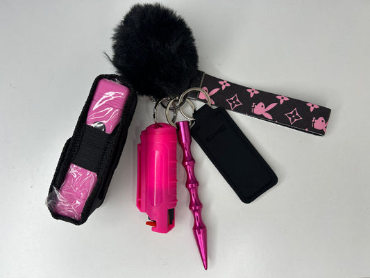 Black and Pink Playboy L V Leychain