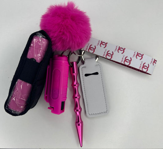 Pink and White Chanel Keychain