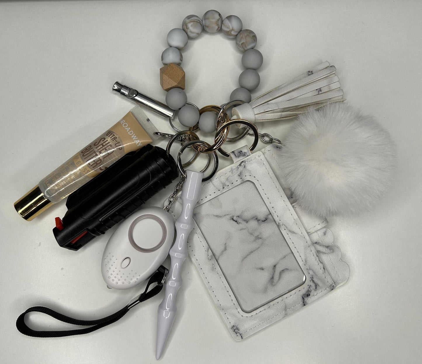 White Marble Beaded Keychain