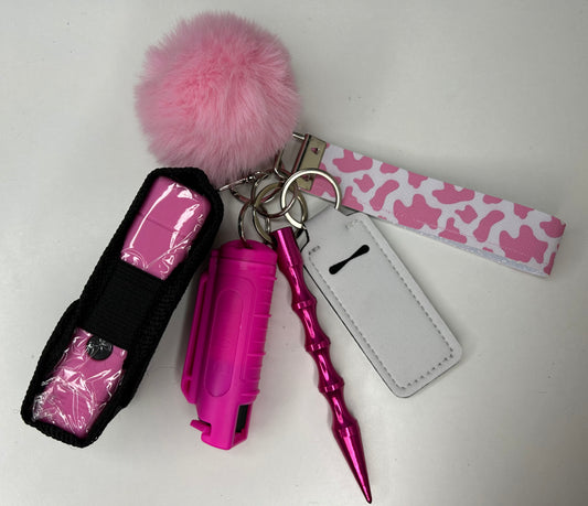 Pink Cow Print Keychain